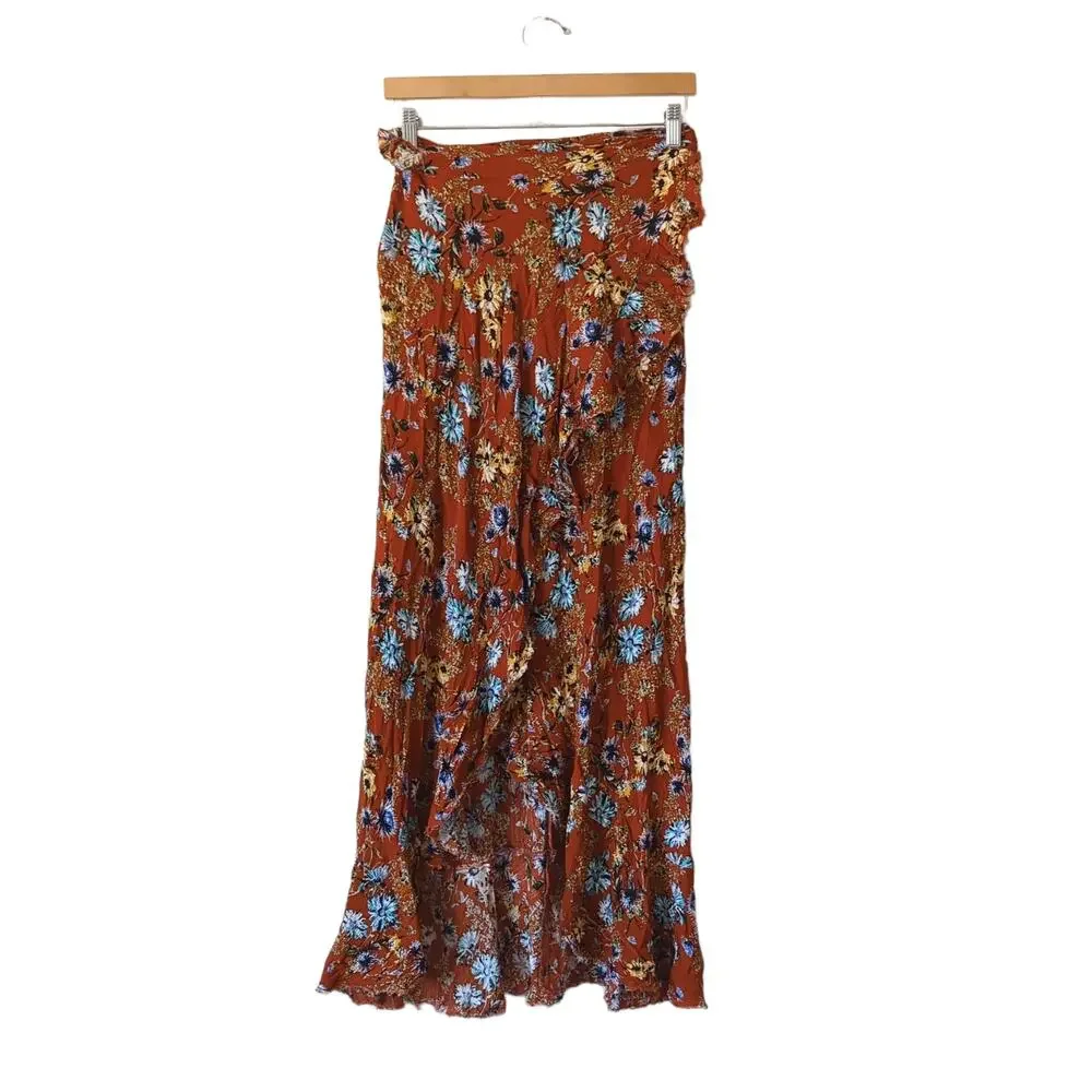 Blue‎ Life Womens Aura Wrap Ruffle Skirt Size Large Summer Nights Floral Print